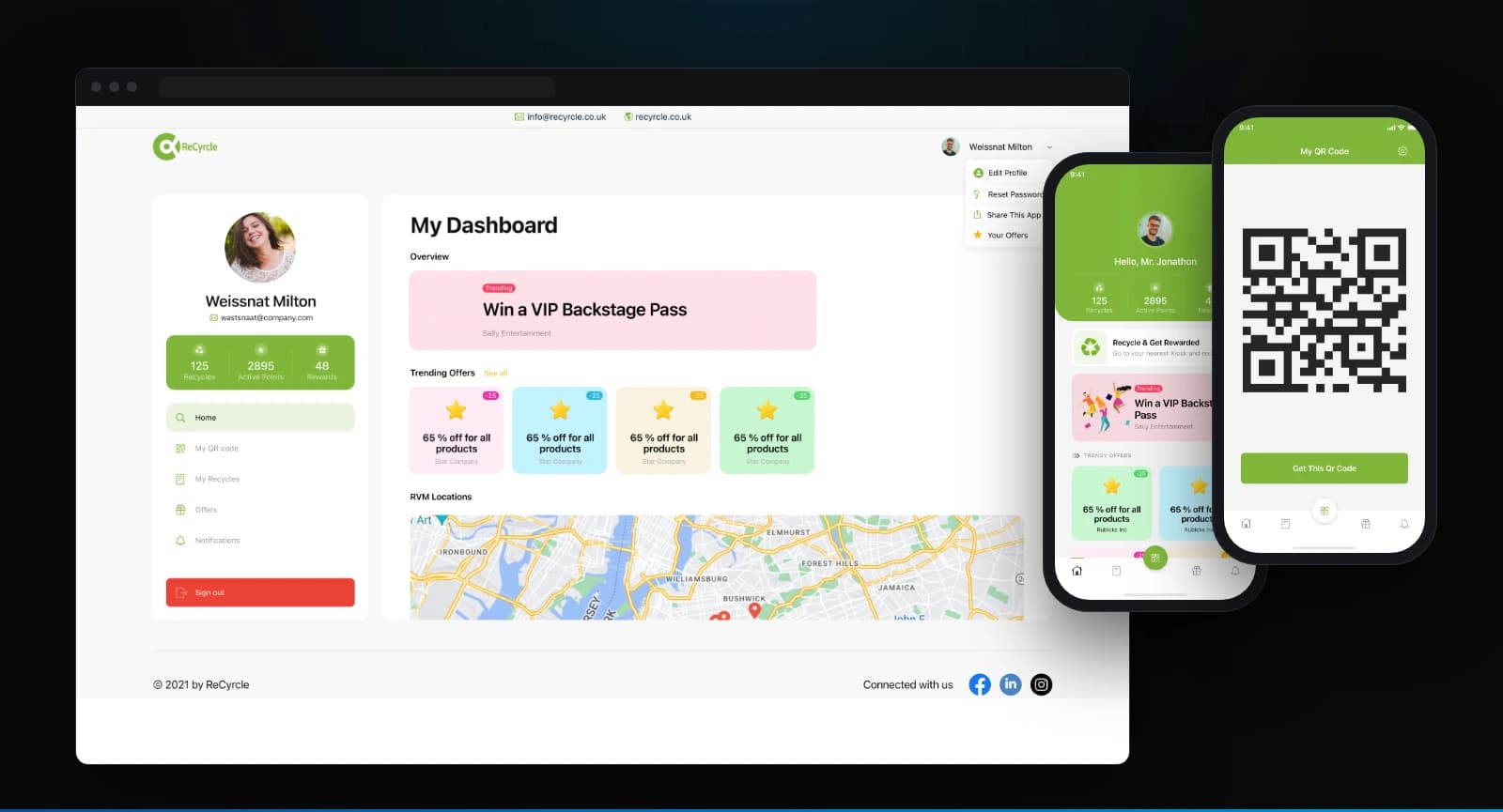 ReCyrcle recycling rewards app on web and mobile