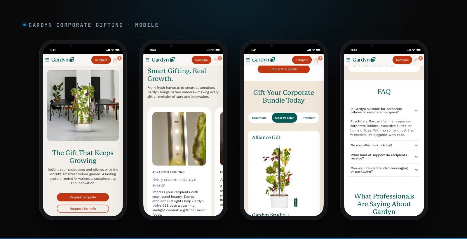 Gardyn corporate gifting page on mobile