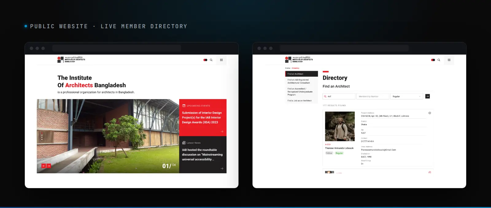 IAB public website: home page and the find-an-architect directory