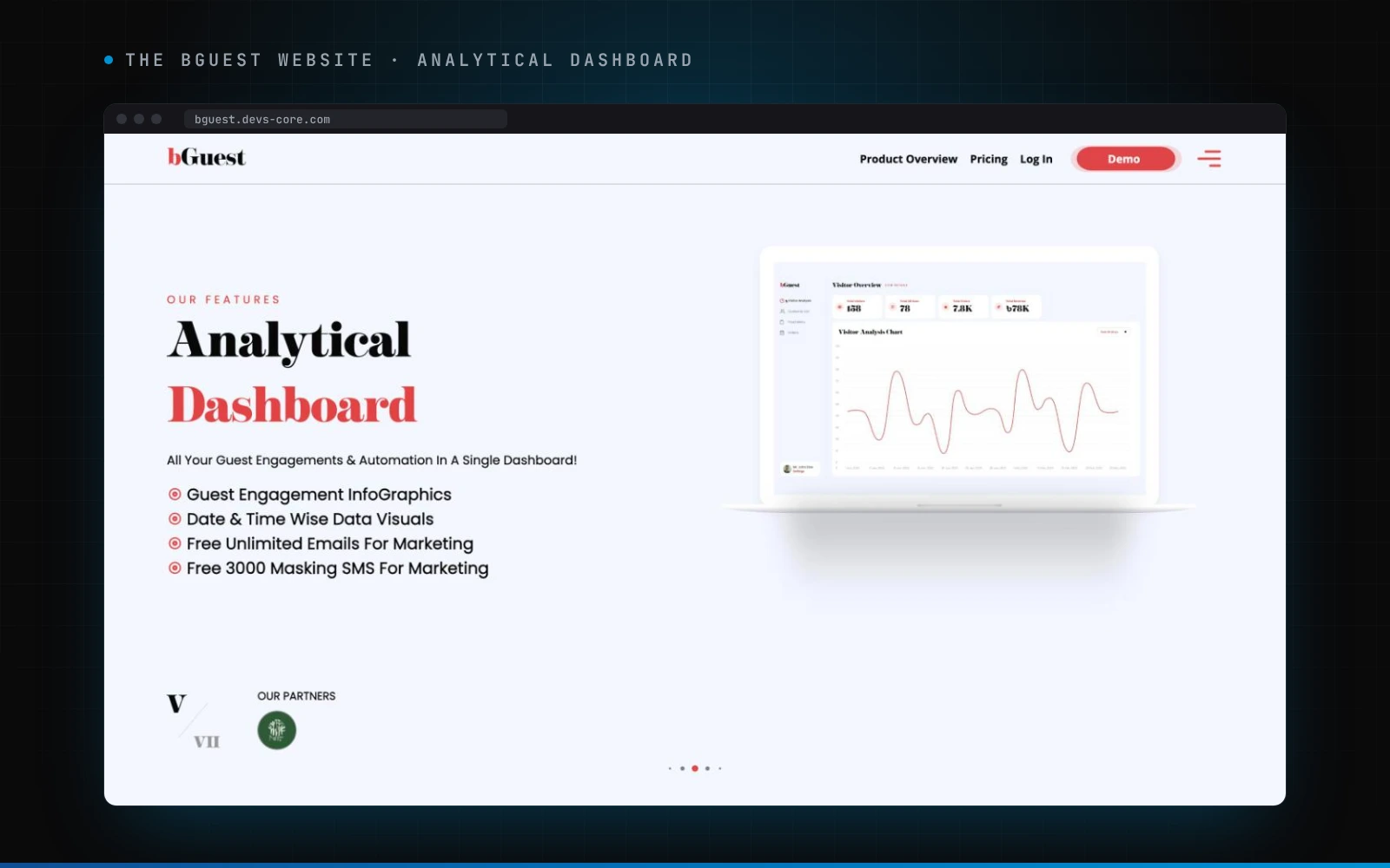 The bGuest website: helping restaurants retain guests, with an analytics dashboard, free email and SMS, and WiFi through the router